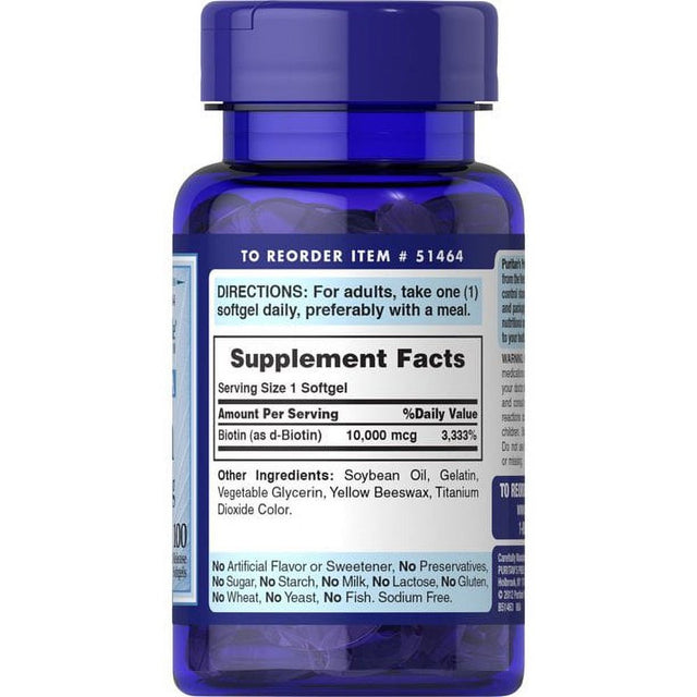 Puritans Pride Biotin 10000 Mcg100 Softgels