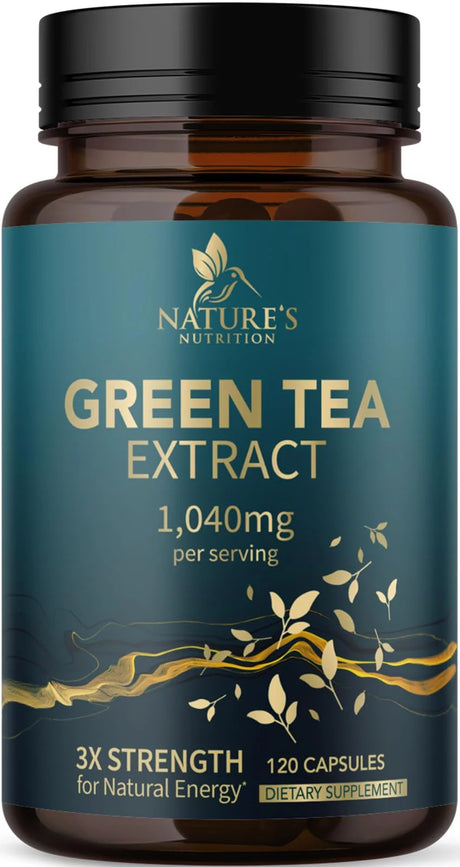 Nature'S Green Tea Extract Pills 98% Standardized EGCG 1000Mg - 3X Strength for Natural Energy & Supports Heart Antioxidant Health - Herbal Supplement with Polyphenols, Vegan, Non-Gmo - 120 Capsules