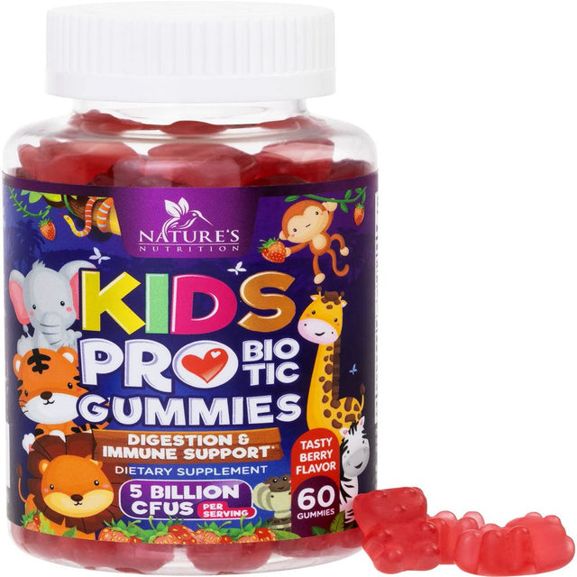 Probiotic for Kids Gummies - 5 Billion CFU with Lactobacillus & Bifidobacterium - Nature'S Kids Probiotics Gummy - Digestive Health & Immune Support, Berry Flavor, Gluten & Dairy Free - 60 Gummies