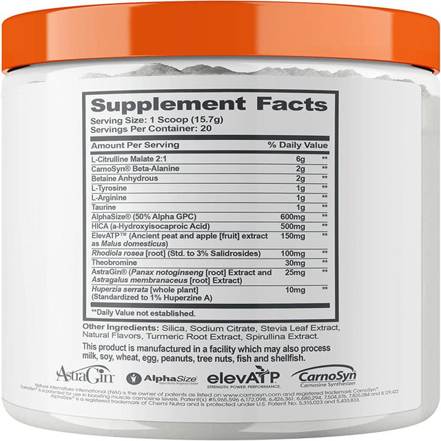 Pre-Workout Natural Energy Supplement Caffeine-Free Nootropic Focus & Muscle Building Support, Sour Apple, Genius Pre by the Genius Brand