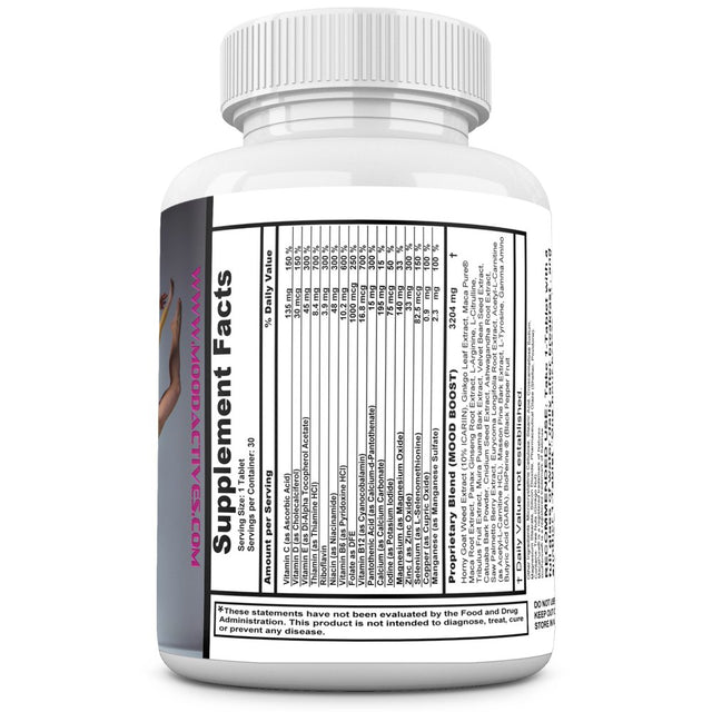 MOODACTIVES Anxiety and Stress Relief Supplement. Positive Mood Boost for Females. 30 Pills