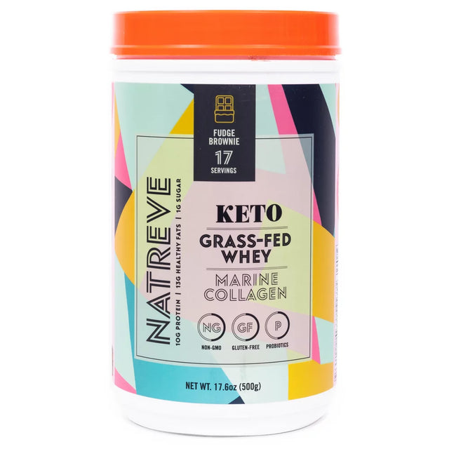 Natreve Keto Collagen Protein Powder, Chocolate Fudge Brownie, 1.1 Lb