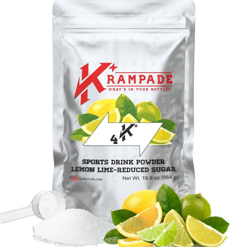 Original 4K Reduced Sugar - 4000 Mg Potassium Instant Cramp Relief Electrolyte Drink Powder | Stop Cramps + Hydration | 19-Serving Resealable Pouch (Lemon Lime)