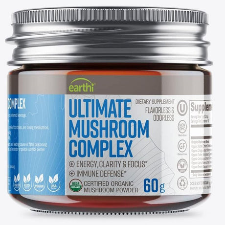 Earthi Ultimate Mushroom Complex Organic Mushroom Supplement for Focus & Immune Support, 60G