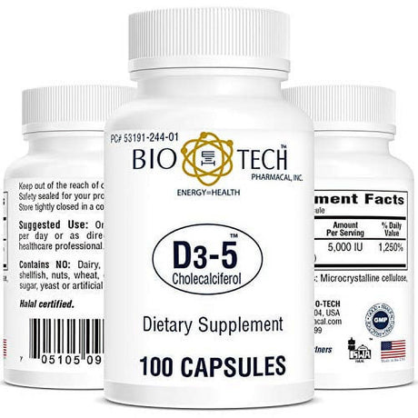 Biotech Pharmacal Vitamin D3-5 Cholecalciferol Dietary Supplement, 100Ct