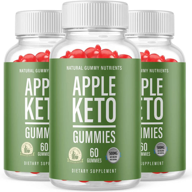 (3 Pack) Apple Keto Gummies - Supplement for Weight Loss - Energy & Focus Boosting Dietary Supplements for Weight Management & Metabolism - Fat Burn - 180 Gummies