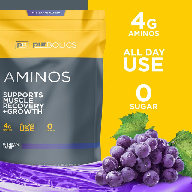 Aminos | Supports Muscle Recovery & Growth | 4G of Free-Form Amino Acids, Beta-Alanine, 0 Sugar & 60 Servings (Grape Gatsby)