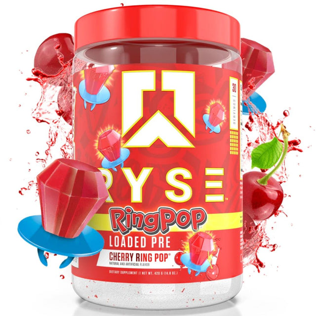 Ryse up Supplements Loaded Pre-Workout Powder Official Ring Pop® Cherry Flavor | Fuel Your Greatness, Pump, Energy Strength, 438 Gram (Pack of 1)