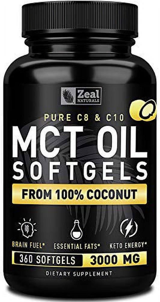 Pure MCT Oil Capsules (360 Softgels | 3000Mg) 4 Month Supply MCT Oil Keto Pills W Unrefined Coconut Oil - C10 & C8 MCT Oil Coconut Oil Capsules - Keto Brain Fuel, Keto Energy, Octane Oil Ketosis Pills