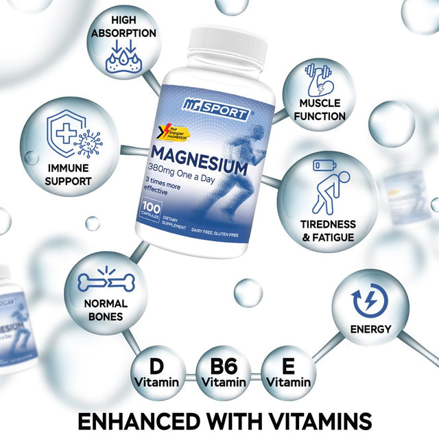 MGSPORT High Absorption Magnesium 380Mg Magnesium Oxide Monohydrate, 100 Servings