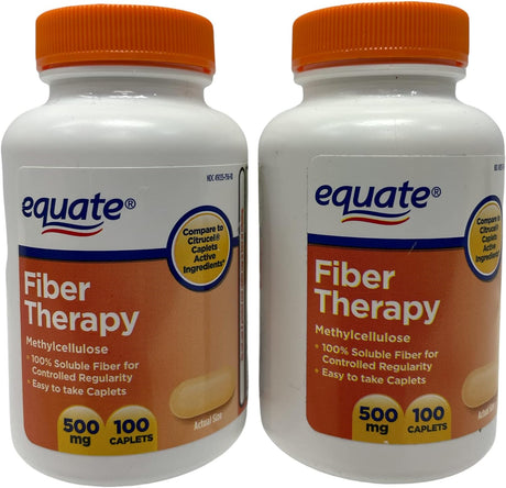 Thisnthat Fiber Therapy for Regularity Fiber Supplement Bundle: (2) 100 Count Equate Fiber 500Mg Caplets Bottles & Thisnthat Recipe Card