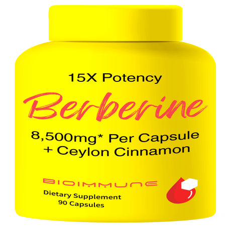 Bioimmune Berberine Supplement 15X Potency, Ceylon Cinnamon for Enhanced Absorption & Synergistic Effects. 8,500Mg per Capsule