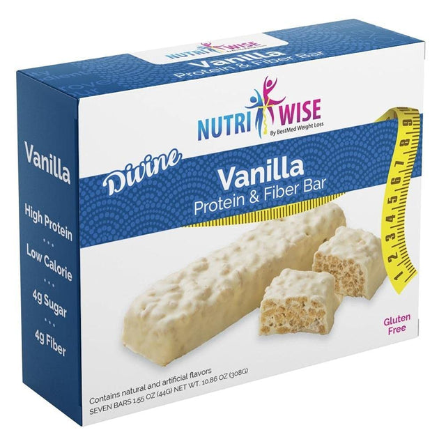 Nutriwise - Divine Vanilla Diet Bar | Low Calorie, Low Fat, High Protein, High Fiber (7/Box)