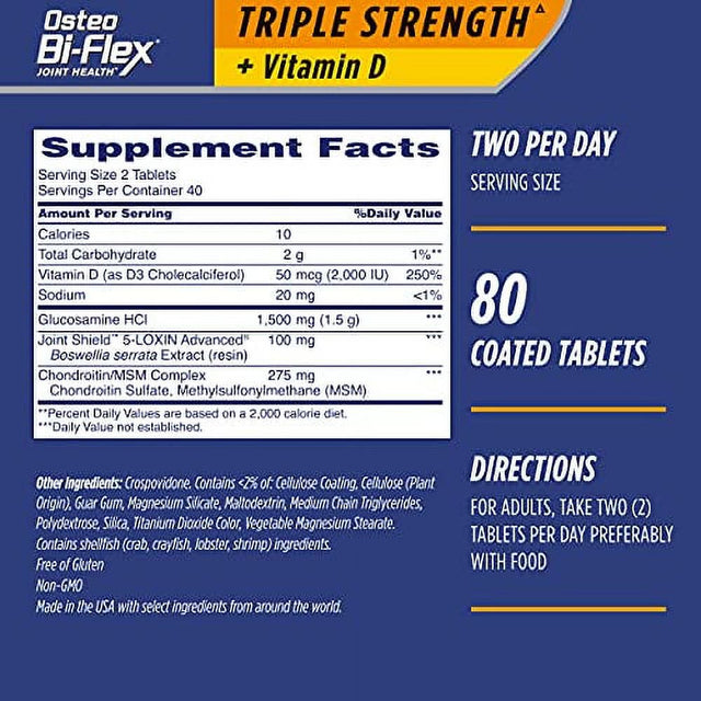 Osteo Bi-Flex Triple Strength(5) with Vitamin D Glucosamine Chondroitin Joint Health Supplement, Coated Tablets, 80 Count