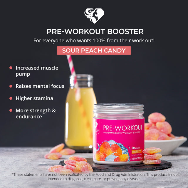 Women'S Best Pre-Workout Booster Powder, Sour Peach Candy, 200G, 7 Oz