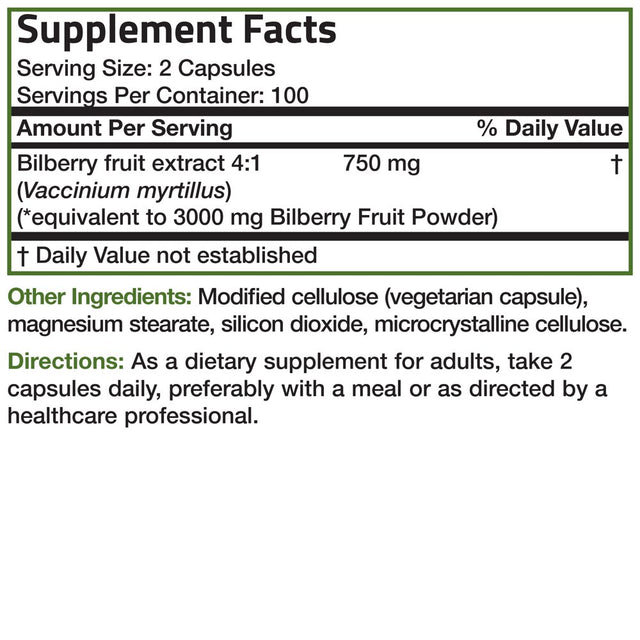 Bronson Bilberry Extra Strength 3000 Mg per Serving Vaccinium Myrtillus, Promotes Eye Health and Supports Healthy Vision - Non GMO, 200 Vegetarian Capsules