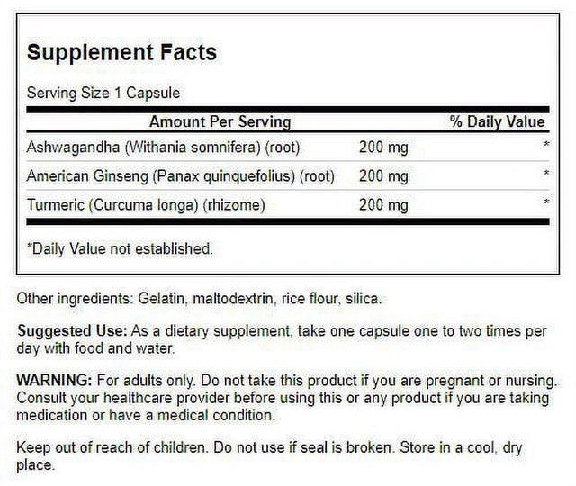 Swanson Full Spectrum Turmeric, Ashwagandha and Ginseng Complex 60 Capsules