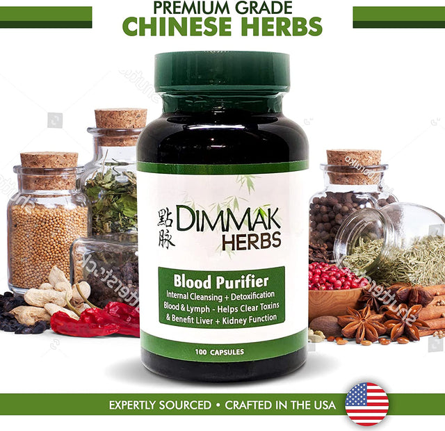 Dimmak Herbs Blood Purifier for Internal Cleansing & Detoxification + Benefits Liver and Kidney Function | Lab Tested Herbal Supplement 100 Capsules