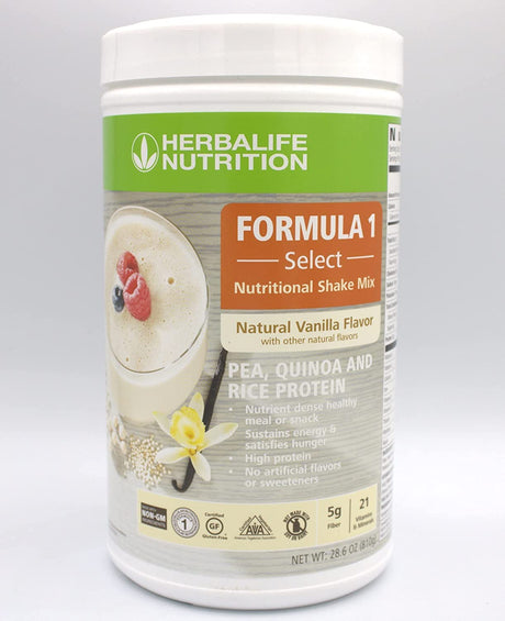 HERBALIFE Formula 1 Select: Nutritional Shake Mix - Natural Vanilla Flavor 810G, Nutrient Dense Healthy Meal or Snack, High Protein, No Artificial Flavor or Sweeteners, NON-GM, Gluten Free, Certified Vegetarian