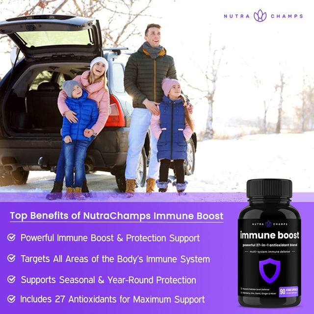 Nutrachamps Immune Boost Support Supplement [Elderberry Extract, Vitamin C, Zinc, Echinacea, Mushrooms & Probiotics] Powerful Multi System Defense Booster Pills | 90 Veggie Capsules