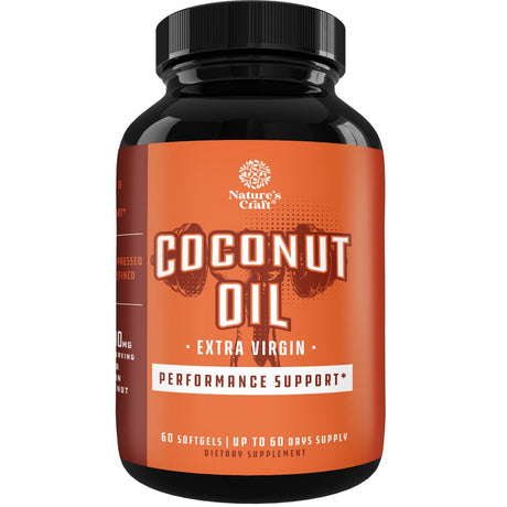 Extra Virgin Coconut Oil Softgels - MCT Coconut Oil Softgels 1000Mg per Serving Energy Booster and Potent Supplement with Caprylic Acid - Natural Coconut Oil Pills with Hair Skin and Nails Vitamins