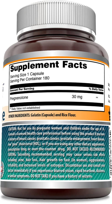 Amazing Formulas Pregnenolone 30Mg 180Capsules Dietary Supplement (Non-Gmo, Gluten Free) - Promotes Hormonal Balance - Supports Energy Production*