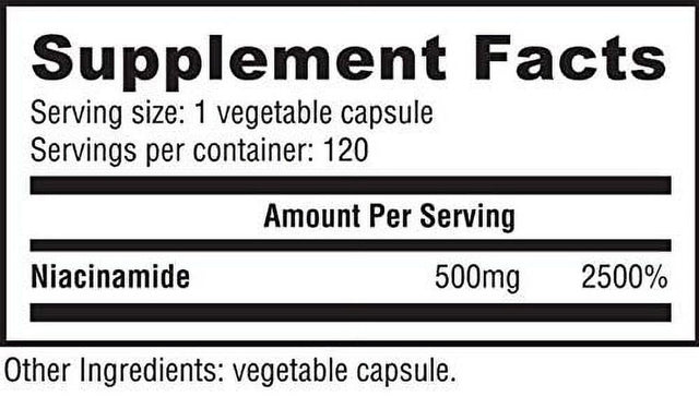 Nutrabio Kosher Niacinamide 500 Mg - 120 Vegetable Capsules