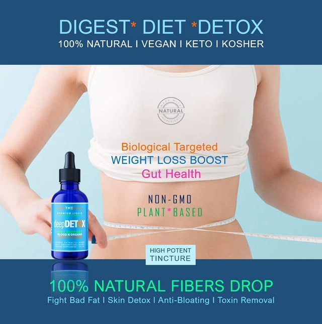 Deepdetox 2Oz. Plant-Based Colon Intestinal Gut Liver Cleanse Detox Support. Purify Blood Skin 100% Natural Herbal Fibers Diet Supplement. Pure Vegan Fast Absorb Tincture Liquid