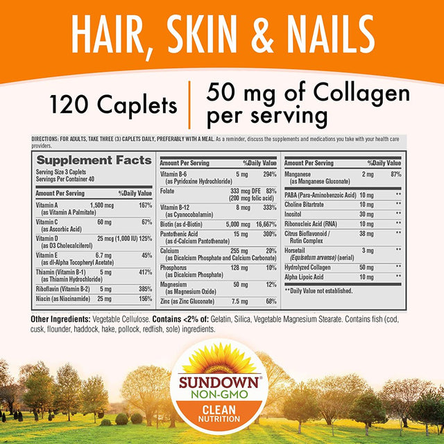 Sundown Naturals Hair, Skin & Nails, 120 Caplets (65287)