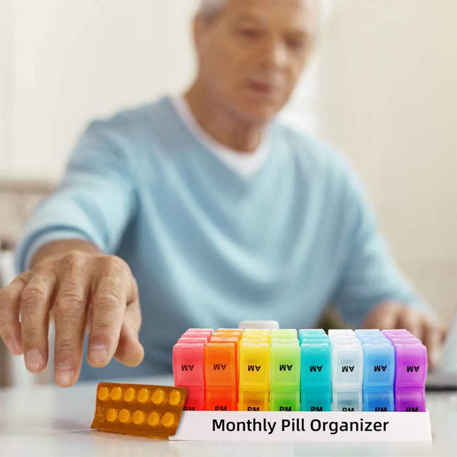 Zoksi Monthly Pill Organizer 2 Times a Day, One Month Pill Box with AM and PM, 30 Day Pill Case with 32 Portable Compartments