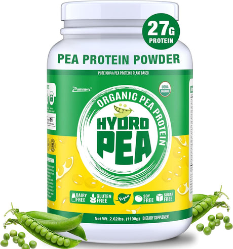 Zammex Organic Pea Protein Powder, 27G Proteins per Serving,Plant Based 100% Vegan Canada Pea Powder, Gluten Free, Non-Gmo,No Additives,Easy to Digest, 2.62Lbs, Natural Flavor