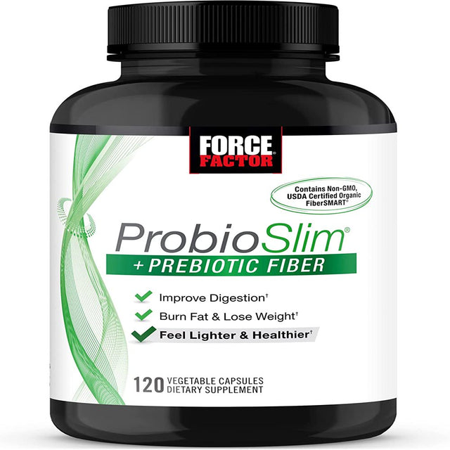 Probioslim + Prebiotic Fiber Weight Loss Supplement for Women and Men, Probiotic and Prebiotic Digestive Health Support with Green Tea Extract and Psyllium Husk Fiber, Force Factor, 120 Capsules