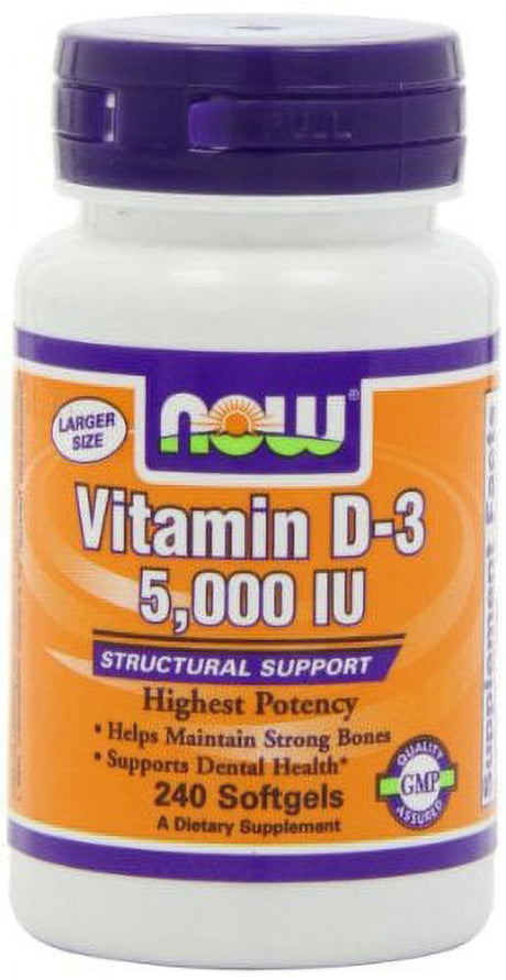 NOW Foods Vitamin D3 5,000 IU, 240 Softgels (Pack of 2)