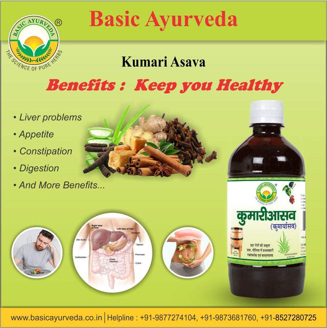 Iqra Basic Ayurveda Kumari Asava | 450Ml | Effective in Liver Problems & Improve Digestion | Improve Appetite | Relieves Constipation | Helpful in Piles | Useful in Stomach Related Problem