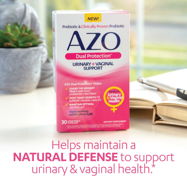 AZO Dual Protection™, Urinary + Vaginal Support*, Women'S Prebiotic and Clinically-Proven Probiotic, 30 Count