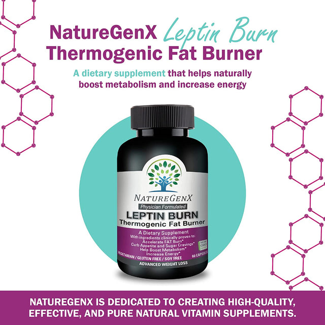 Leptin Burn - Thermogenic Fat Burner, Appetite Suppressant, Energy Booster & Metabolism Booster for Weight Loss - Diet Pills That Work Fast for Women & Men - 60 Slim Pills, Gluten Free