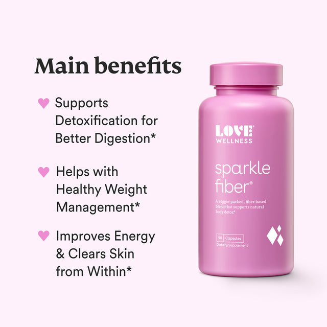 Love Wellness Sparkle Fiber Vegan Supplements for Easier Digestion & Regularity, 90Ct