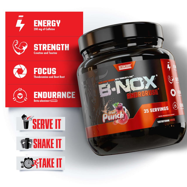 BNOX Androrush Preworkout Nitric Oxide Testosterone Blend Fruit Punch (1.4 Lbs./35 Servings)