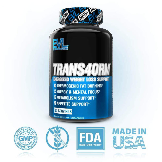 Evlution Nutrition Trans4Orm - Complete Thermogenic Fat Burner for Weight Loss, Clean Energy and Focus with No Crash, Boost Metabolism, Suppress Appetite, Diet Pills, 60 Servings