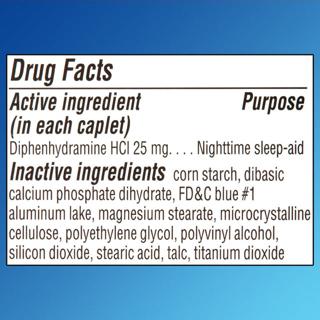 Equate Diphenhydramine Hcl Nighttime Sleep-Aid Relief Caplets, 25Mg, 100 Count