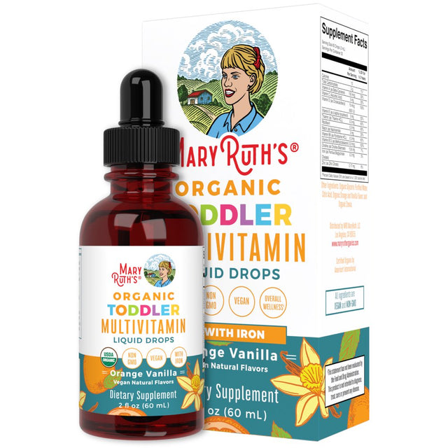 Maryruth'S | Organic Toddler Multivitamin Liquid Drops with Iron | Orange Vanilla | Vegan, Non-Gmo | 2 Fl Oz / 60 Ml | Overall Wellness