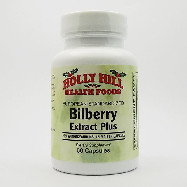 Holly Hill Health Foods, European Standardized Bilberry Extract plus 15 Mg, for Vision and Collagen Support 60 Capsules