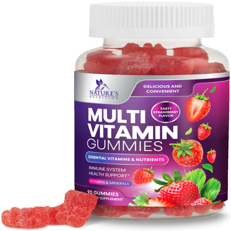 Multivitamin Gummies, Daily Adult Gummy Vitamin for Women & Men, Extra Strength Immune Health Support Supplement with Vitamins A, C, D, E, B-6, B-12, Zinc and More - Non-Gmo, Berry - 90 Gummies