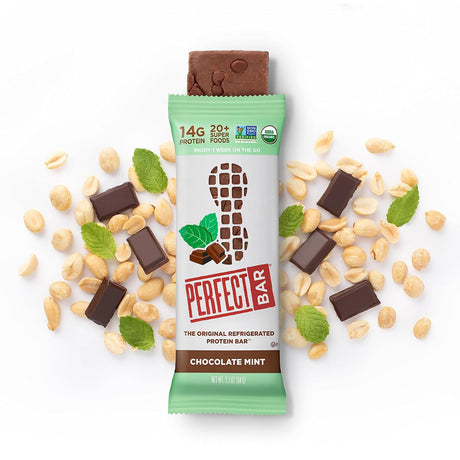 Perfect Bar Chocolate Mint Protein Bar, High Protein, Organic, Gluten Free, Soy Free, Non GMO, No Sugar Alcohols, 2.3 Ounce Bars, 8 Count