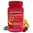 Vitamin B12 and Vitamin D3 5000 IU Gummies, 60 Count | Delicious Fruit Punch Flavor, Vitamin D Gummies and Methyl B12 Vitamins 5000 Mcg for Energy and Immune Support for Adults