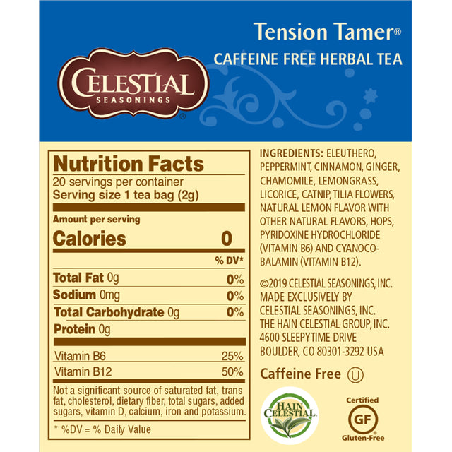 Celestial Seasonings Tension Tamer Caffeine-Free Herbal Tea Bags, 20 Count