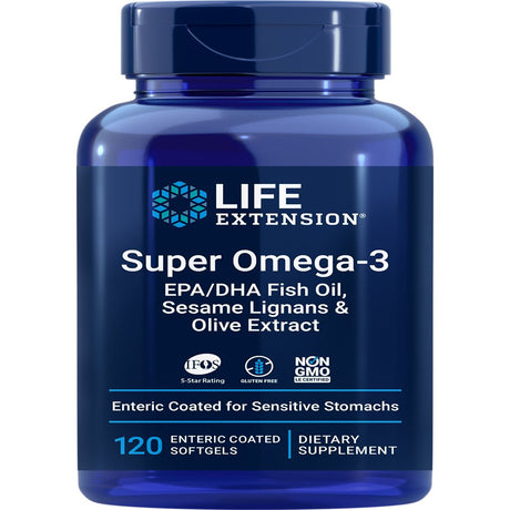 Life Extension Super Omega-3 EPA/DHA Fish Oil, Sesame Lignans & Olive Extract - IFOS Certified Fish Oil Blend Supplement for Heart, Brain & Joint Support –Gluten-Free, Non-Gmo – 120 Softgels