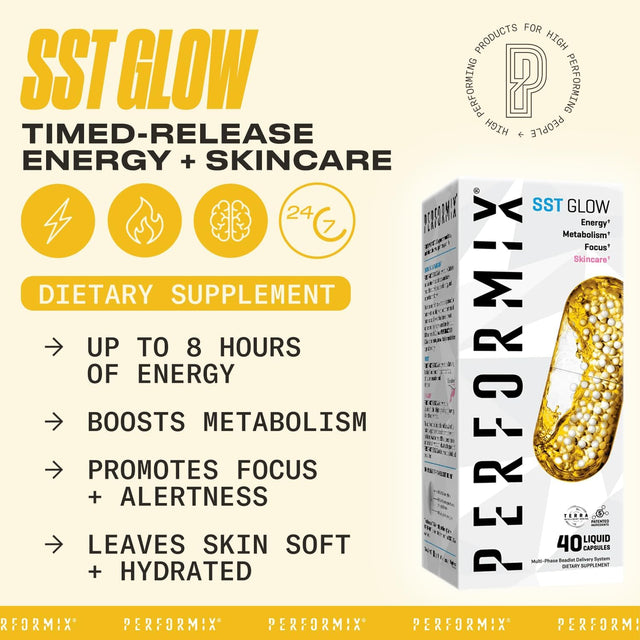 PERFORMIX - SST Glow with Capsimax - Enhanced Energy, Focus & Skin Hydration - Fitness Goals - Metabolism Booster - Wellness - Pre Workout for Women - Thermogenic Supplement - 40 Capsules