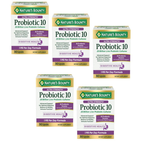 Nature'S Bounty Ultra Strength Probiotic 10 Capsules for Digestive Health, 30 Count - Pack of 5