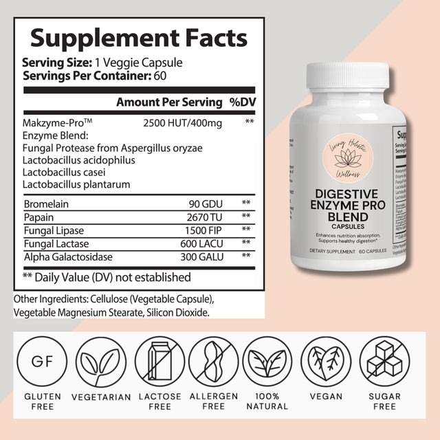 Digestive Enzyme Capsules - Aids Digestive System- Breaks down Carbohydrates Reduce Bloating Gas Digestive Enzymes Pills-Natural Immune System Booster -